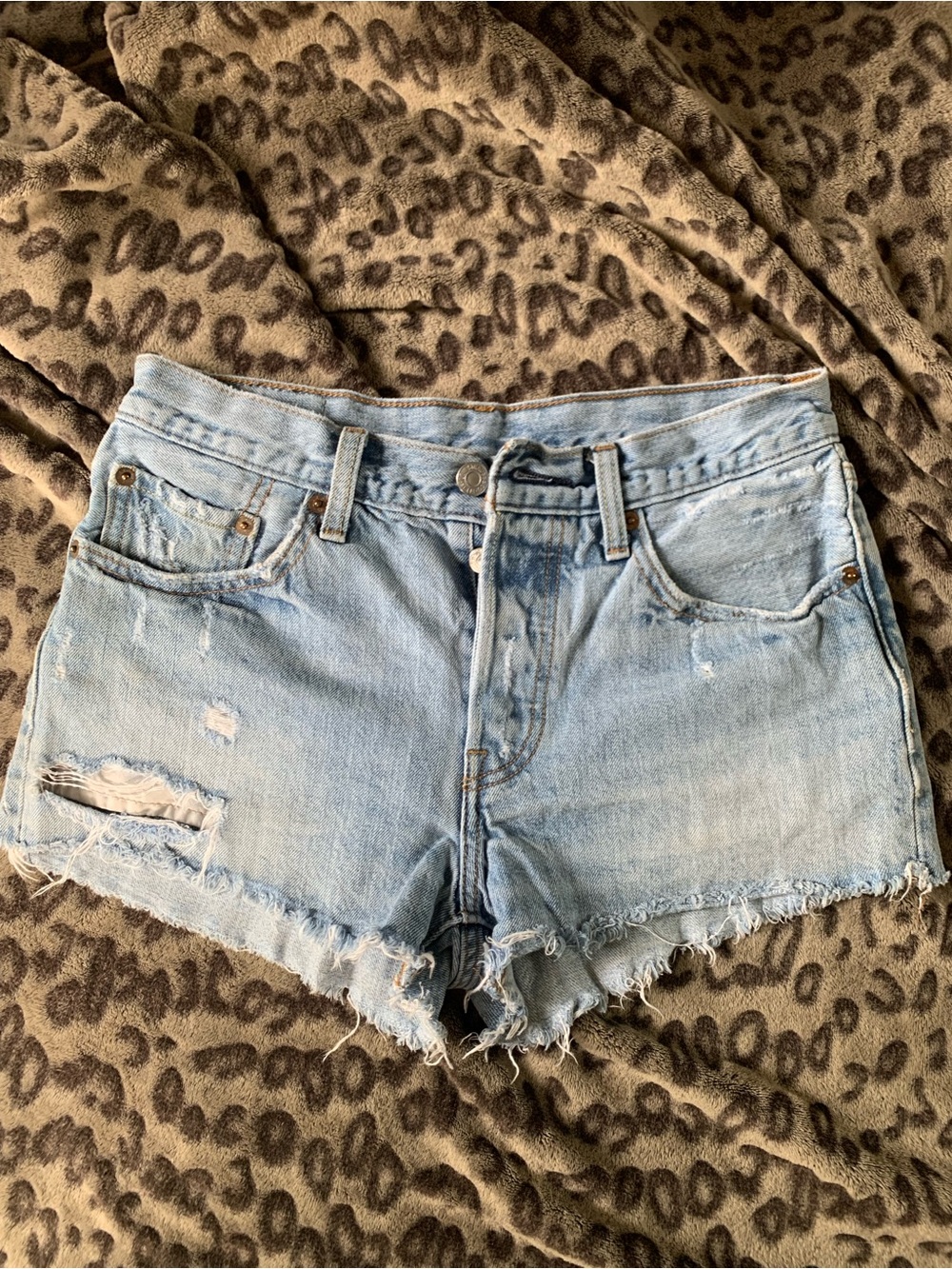 Light Wash Distressed Levi’s Cutoff Shorts - Women